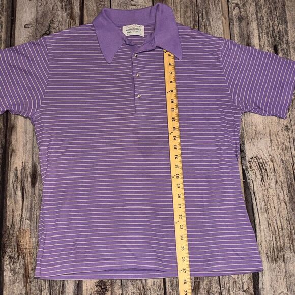 VTG 70s Arnold Palmer Robert Bruce Polo Shirt XL Purple Striped Golf Cotton USA - Picture 6 of 7